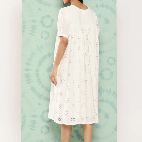 Janasya Dresses & Skirts - Cotton eyelet flowy white midi dress